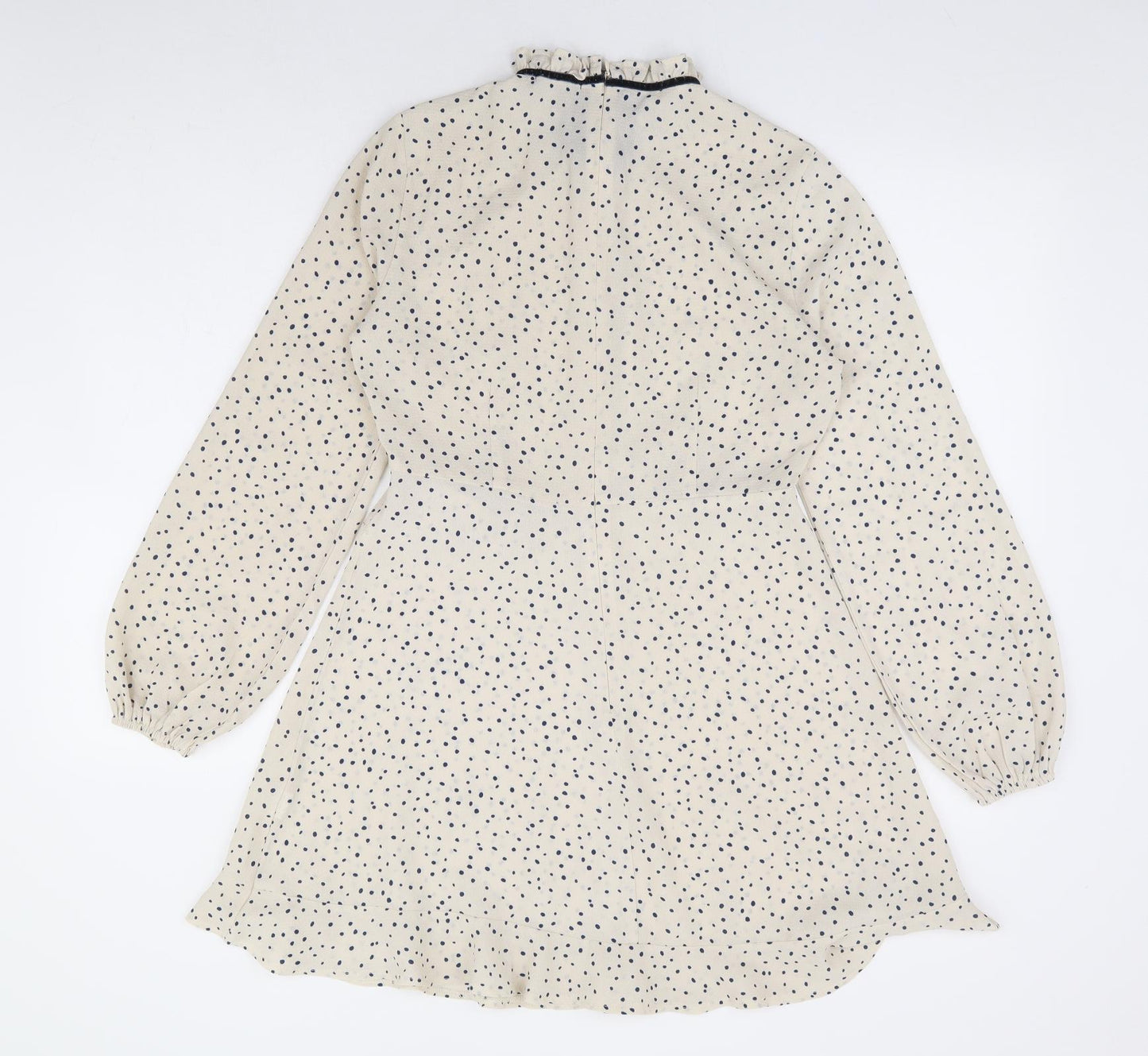Nasty Gal Womens Ivory Polka Dot Polyester Fit & Flare Size 10 Mock Neck Zip