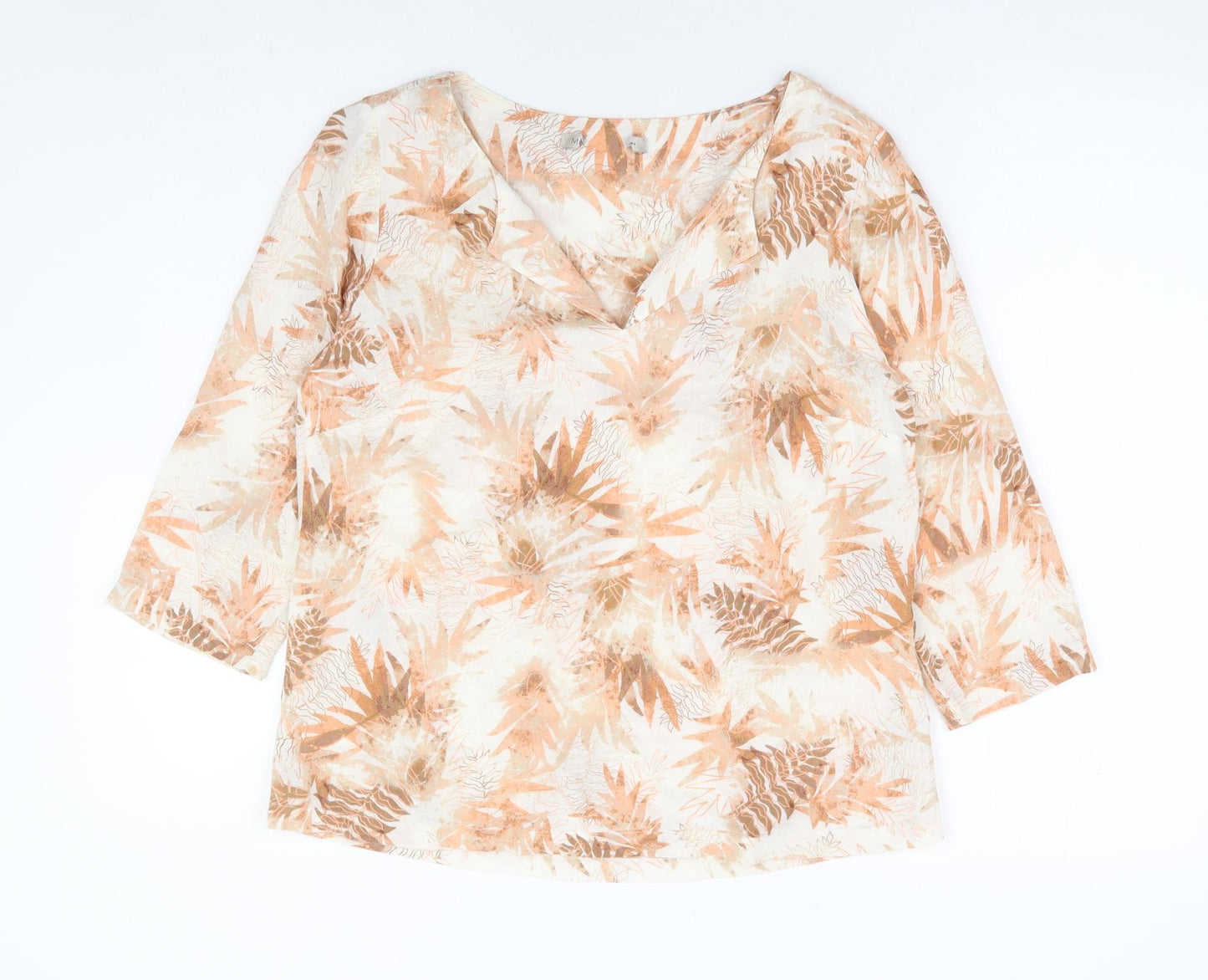 Marks and Spencer Womens Orange Geometric Viscose Basic Blouse Size 10 V-Neck