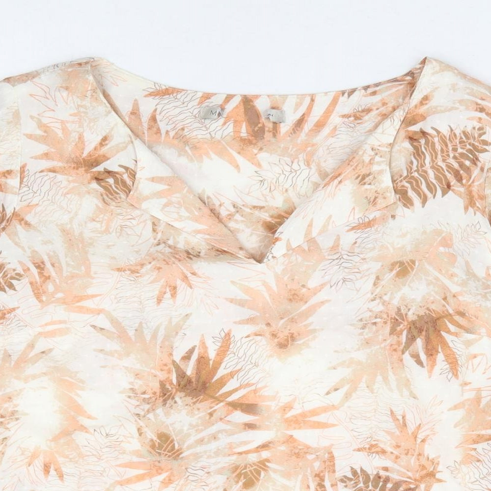 Marks and Spencer Womens Orange Geometric Viscose Basic Blouse Size 10 V-Neck
