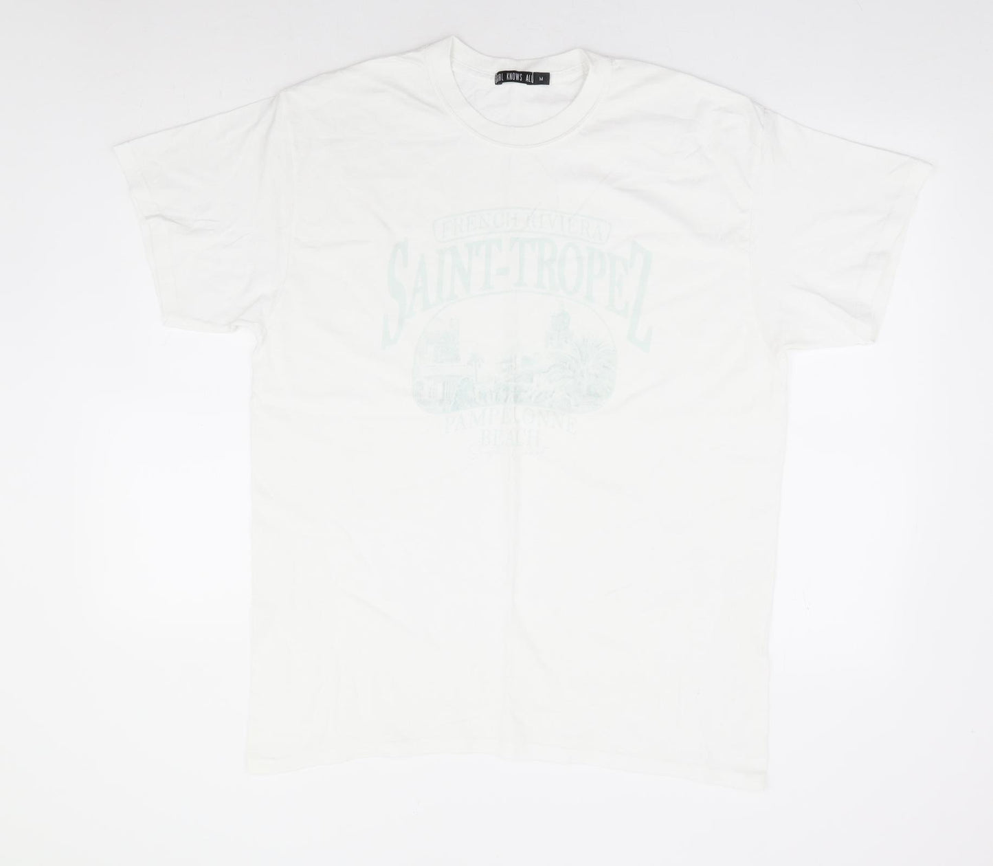 Girl Knows All Womens White Polyester Basic T-Shirt Size M Round Neck - St Tropez