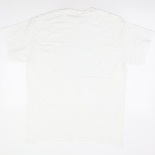 Girl Knows All Womens White Polyester Basic T-Shirt Size M Round Neck - St Tropez