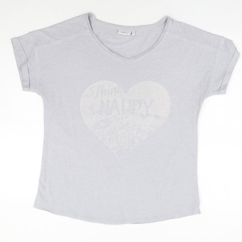NEXT Womens Grey Cotton Basic T-Shirt Size 14 V-Neck - Think Happy Be Happy