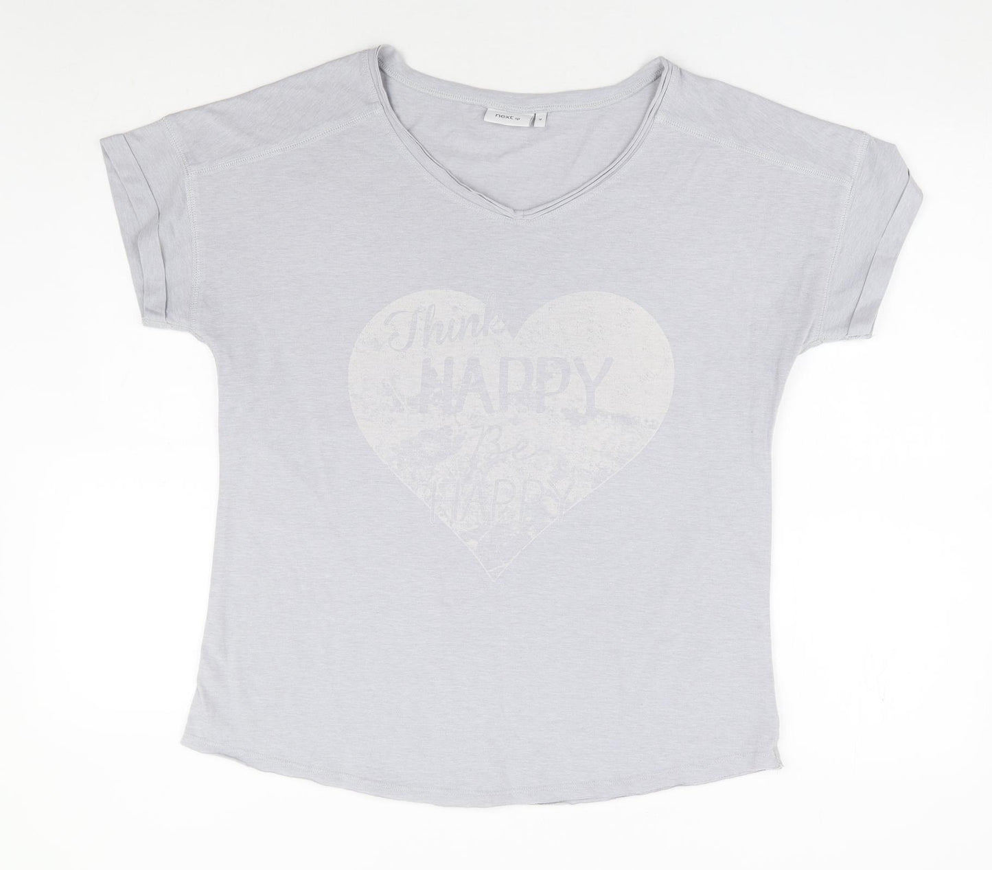 NEXT Womens Grey Cotton Basic T-Shirt Size 14 V-Neck - Think Happy Be Happy