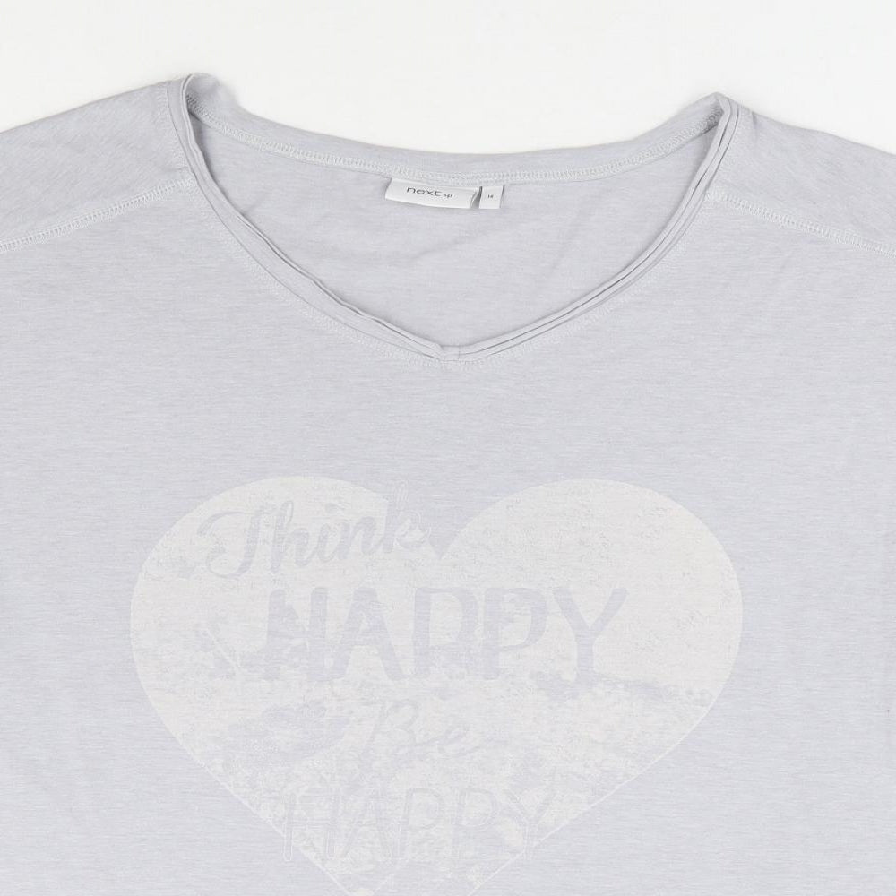 NEXT Womens Grey Cotton Basic T-Shirt Size 14 V-Neck - Think Happy Be Happy