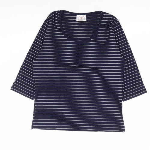 Nightengales Womens Blue Striped Cotton Basic Blouse Size S Scoop Neck