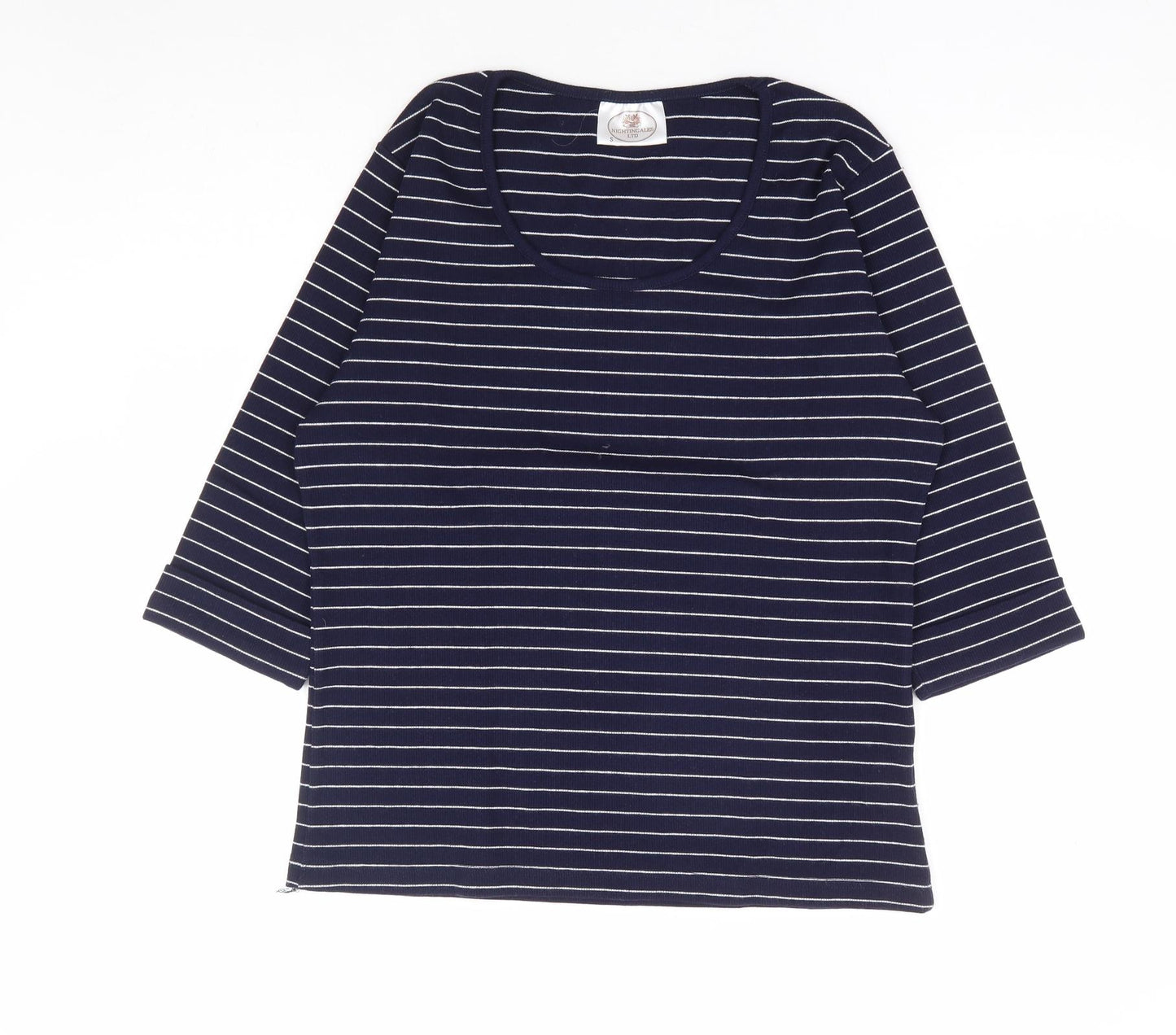 Nightengales Womens Blue Striped Cotton Basic Blouse Size S Scoop Neck