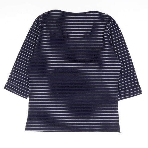 Nightengales Womens Blue Striped Cotton Basic Blouse Size S Scoop Neck
