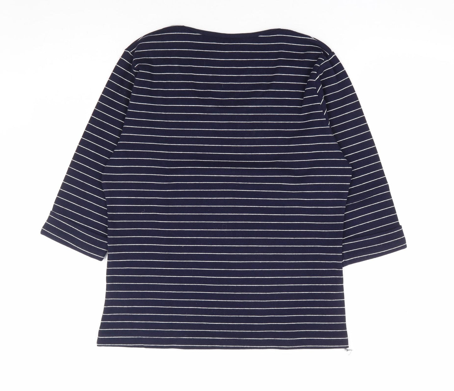 Nightengales Womens Blue Striped Cotton Basic Blouse Size S Scoop Neck