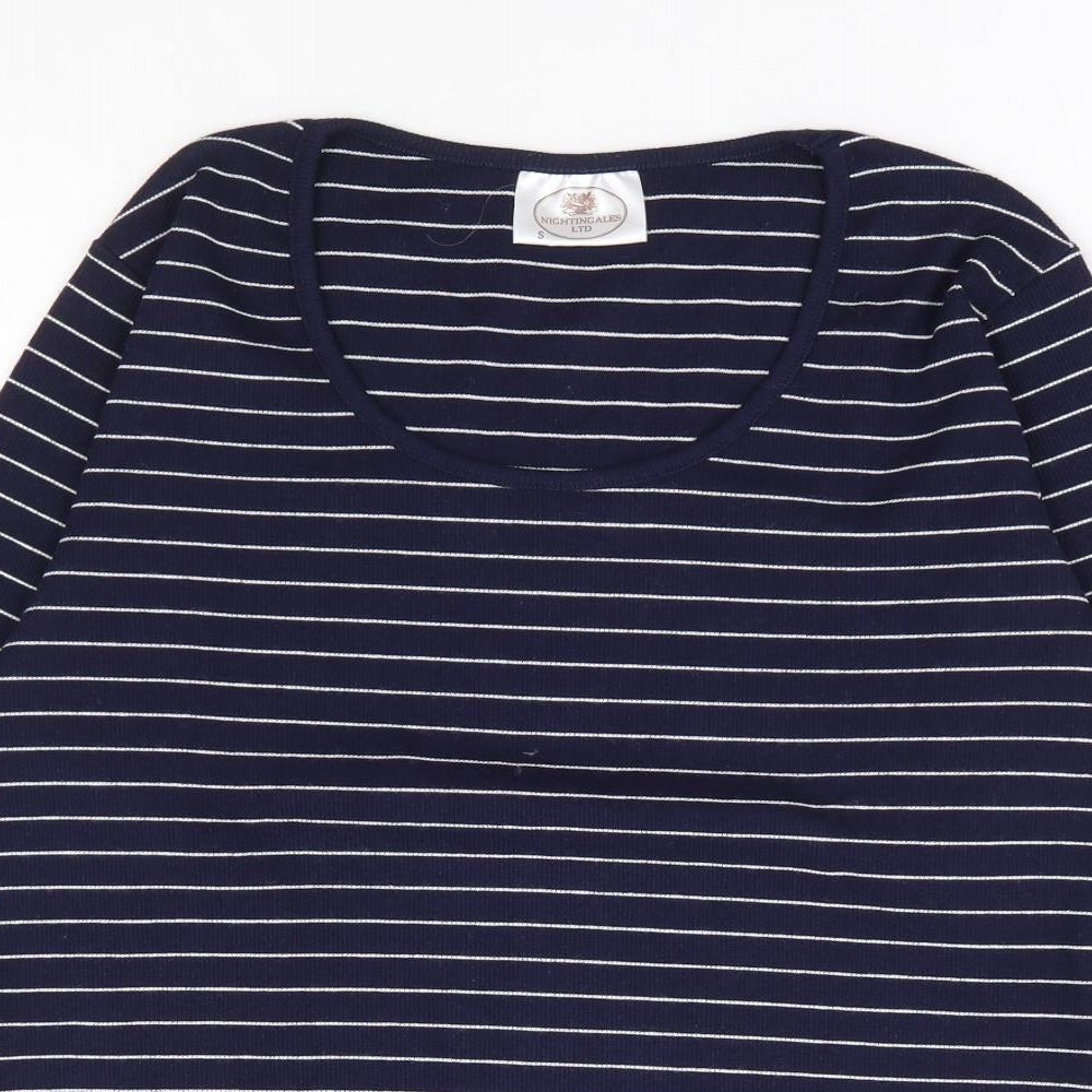 Nightengales Womens Blue Striped Cotton Basic Blouse Size S Scoop Neck