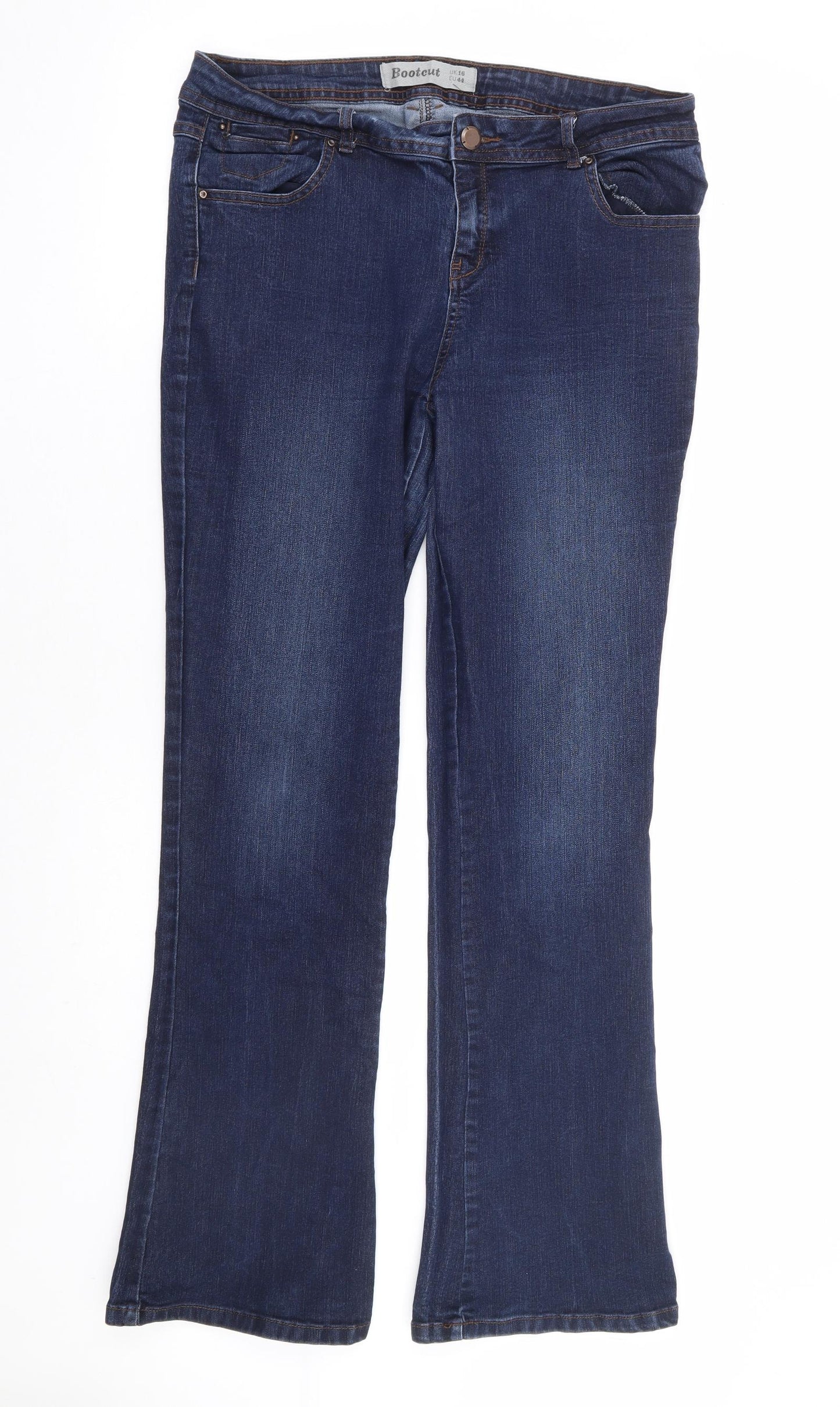 New Look Womens Blue Cotton Bootcut Jeans Size 16 L31 in Regular Zip