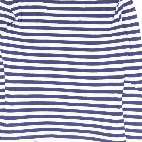 Simon Womens Blue Striped Polyester Basic T-Shirt Size S V-Neck