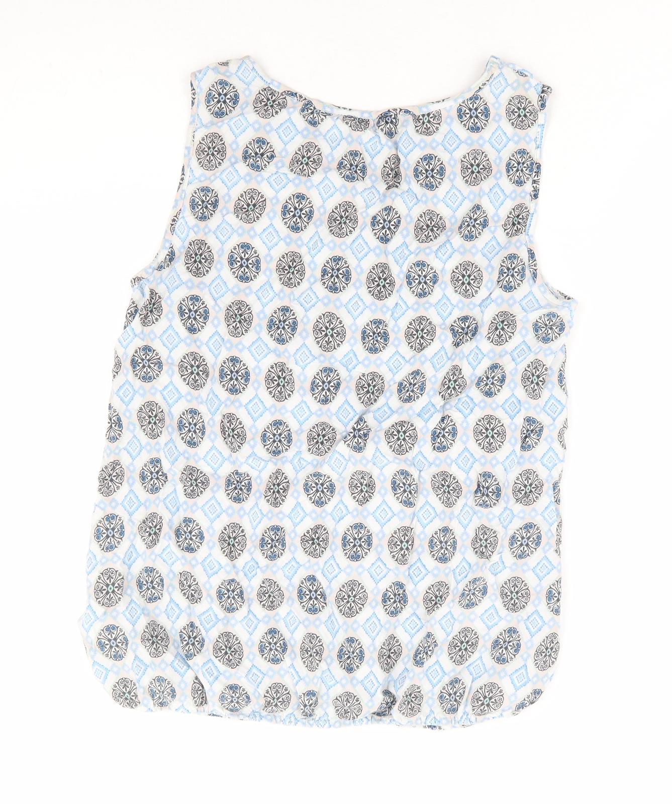 F&F Womens Blue Geometric Viscose Basic Tank Size 16 Round Neck