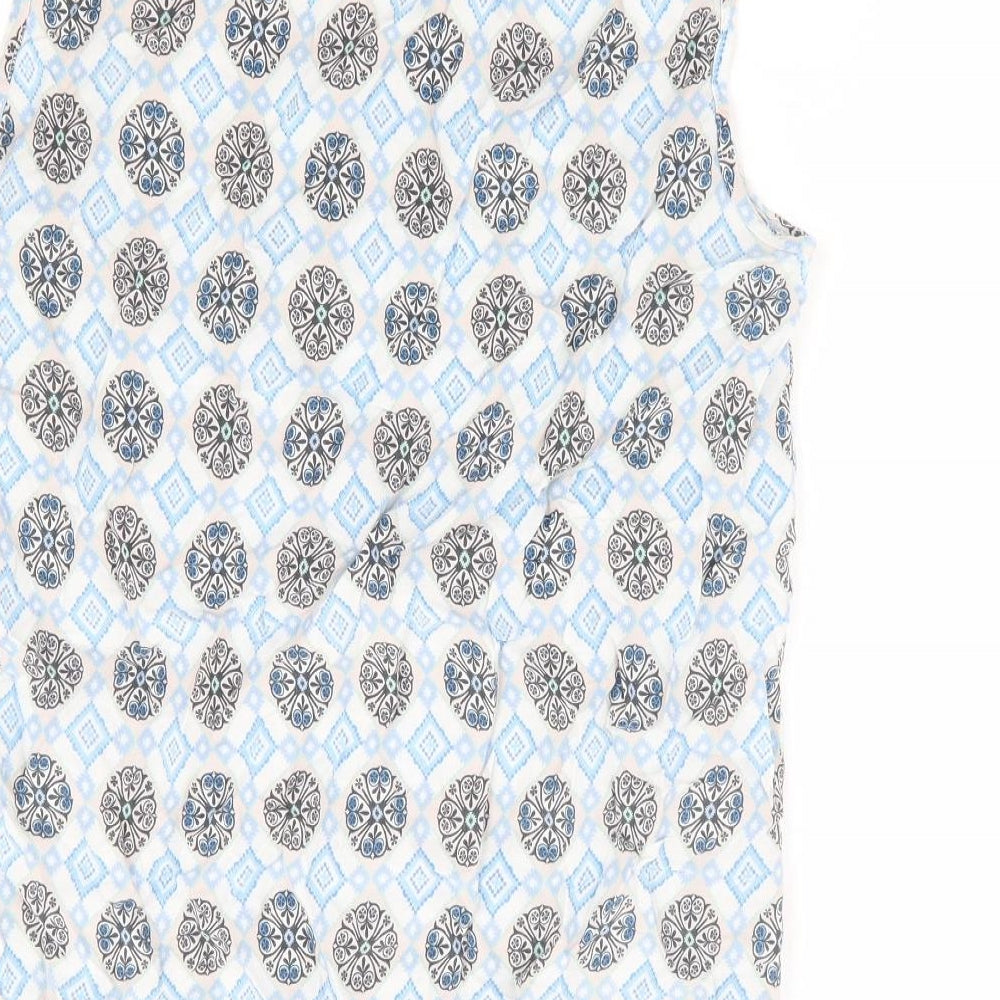 F&F Womens Blue Geometric Viscose Basic Tank Size 16 Round Neck
