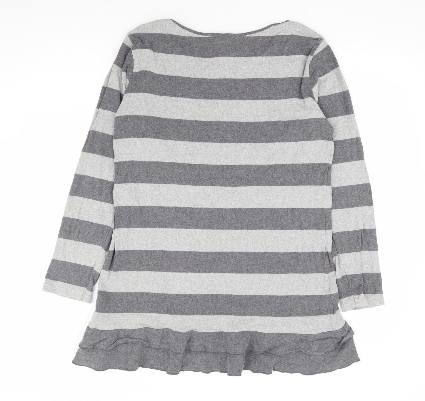NEXT Womens Grey Striped 100% Cotton Tunic Blouse Size 18 Round Neck