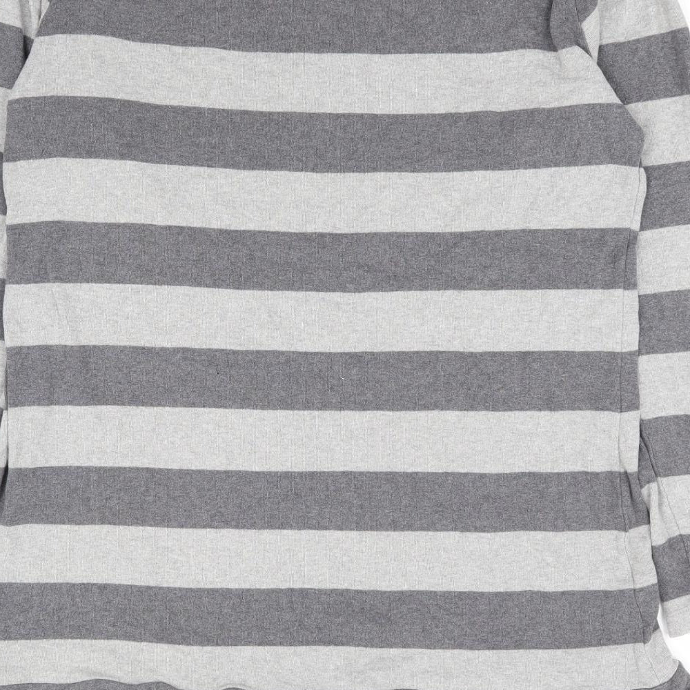 NEXT Womens Grey Striped 100% Cotton Tunic Blouse Size 18 Round Neck