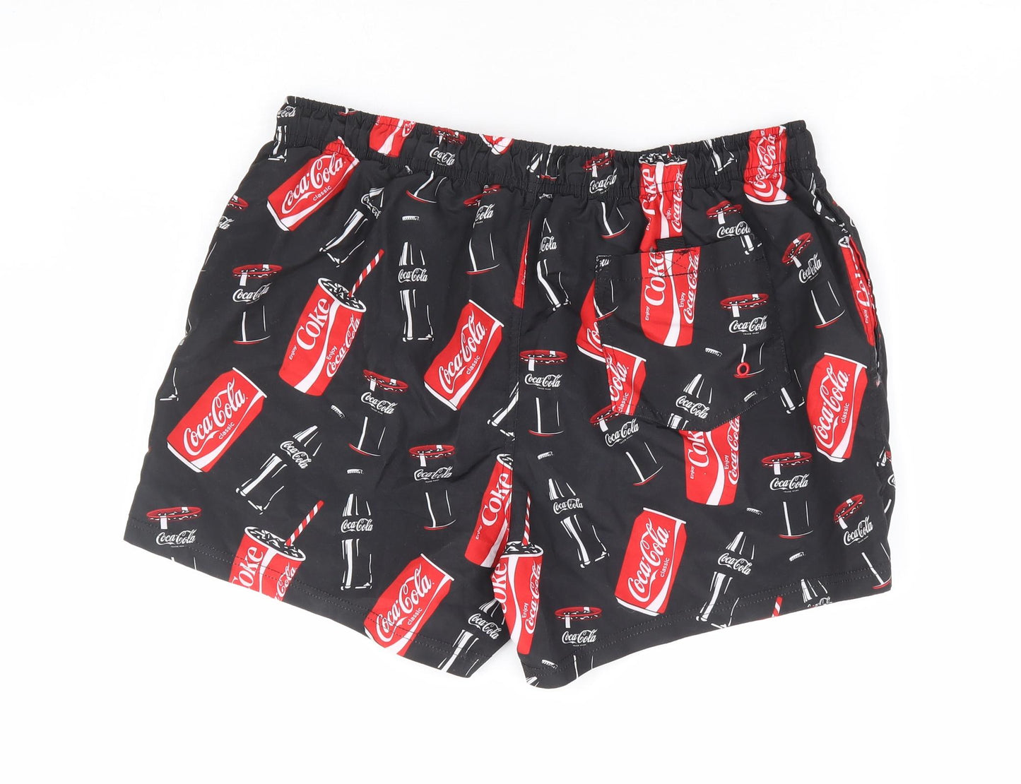 Primark Mens Black Geometric Polyester Sweat Shorts Size M L6 in Regular Drawstring - Coca Cola Swim Short
