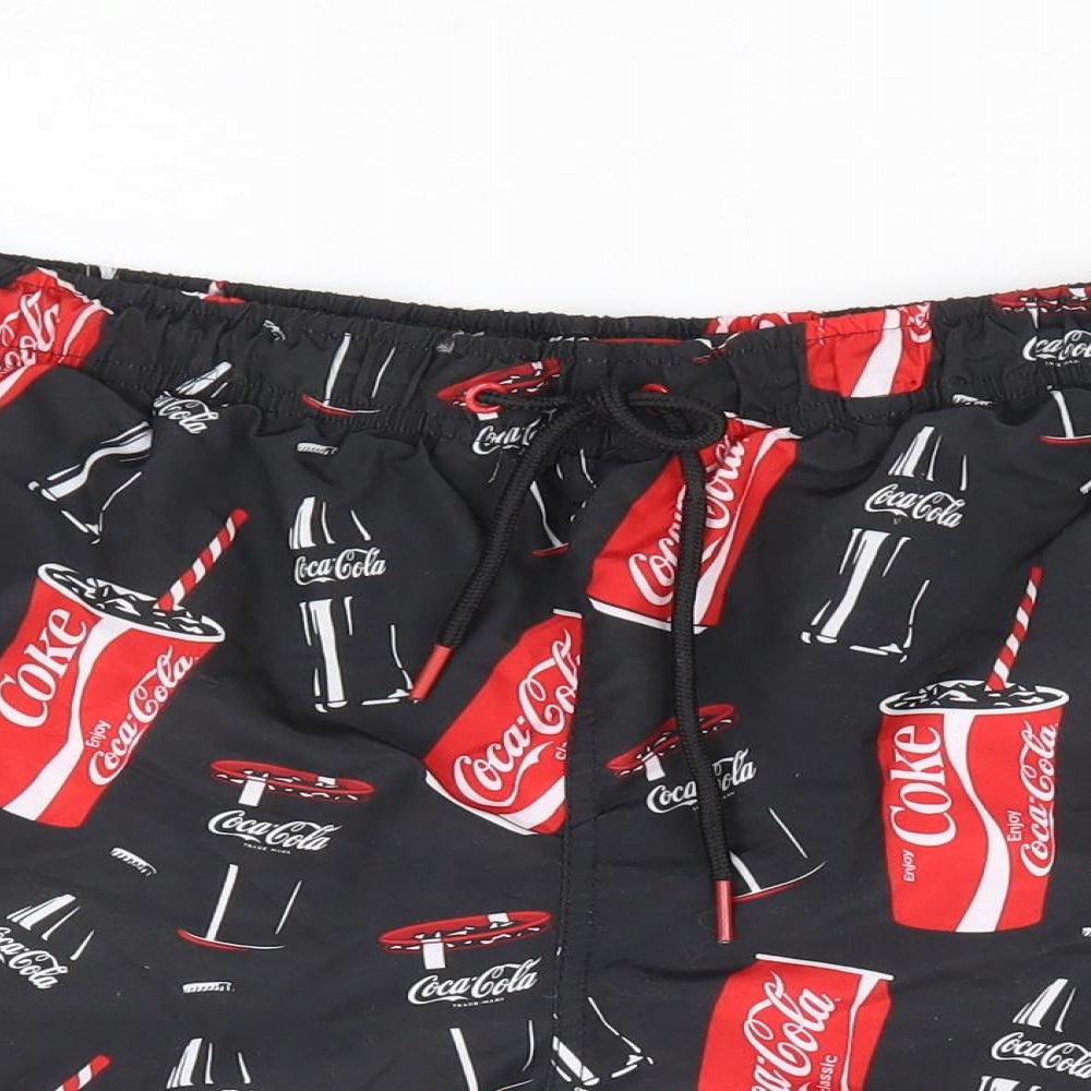 Primark Mens Black Geometric Polyester Sweat Shorts Size M L6 in Regular Drawstring - Coca Cola Swim Short