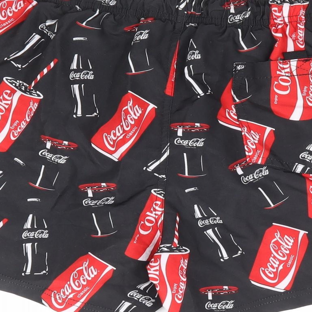 Primark Mens Black Geometric Polyester Sweat Shorts Size M L6 in Regular Drawstring - Coca Cola Swim Short