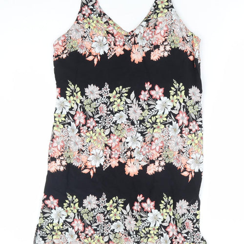 F&F Womens Black Floral Viscose Mini Size 6 V-Neck Pullover