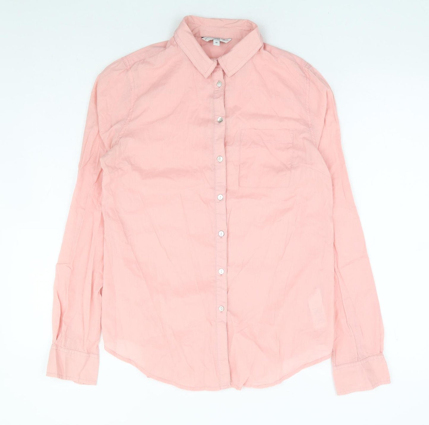 New Look Womens Pink 100% Cotton Basic Button-Up Size 10 Collared