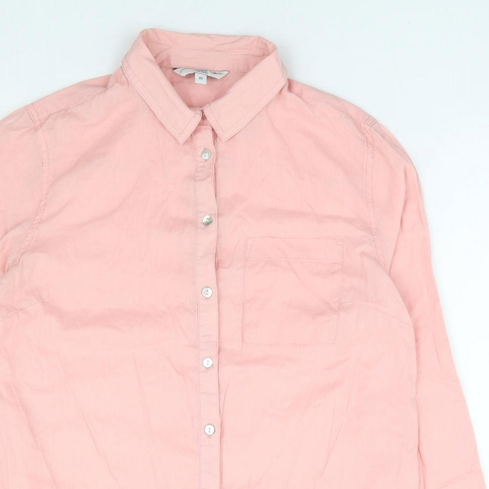 New Look Womens Pink 100% Cotton Basic Button-Up Size 10 Collared