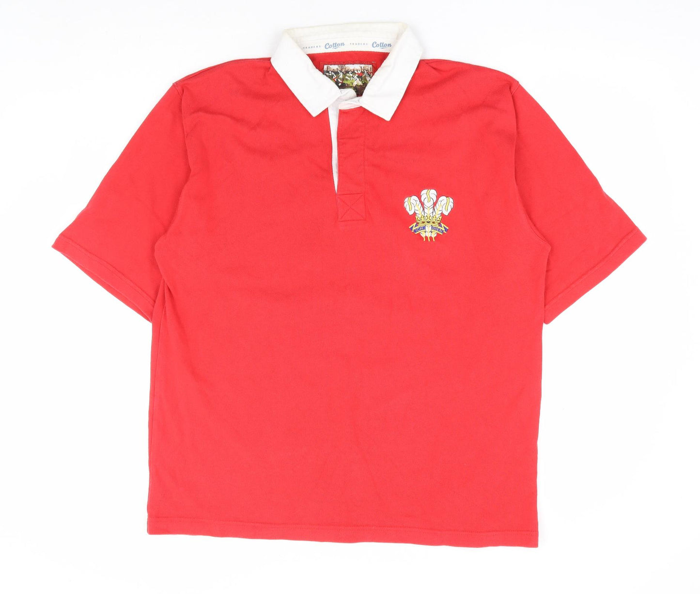 Cotton Traders Mens Red 100% Cotton Polo Size L Collared Button - Wales Rugby