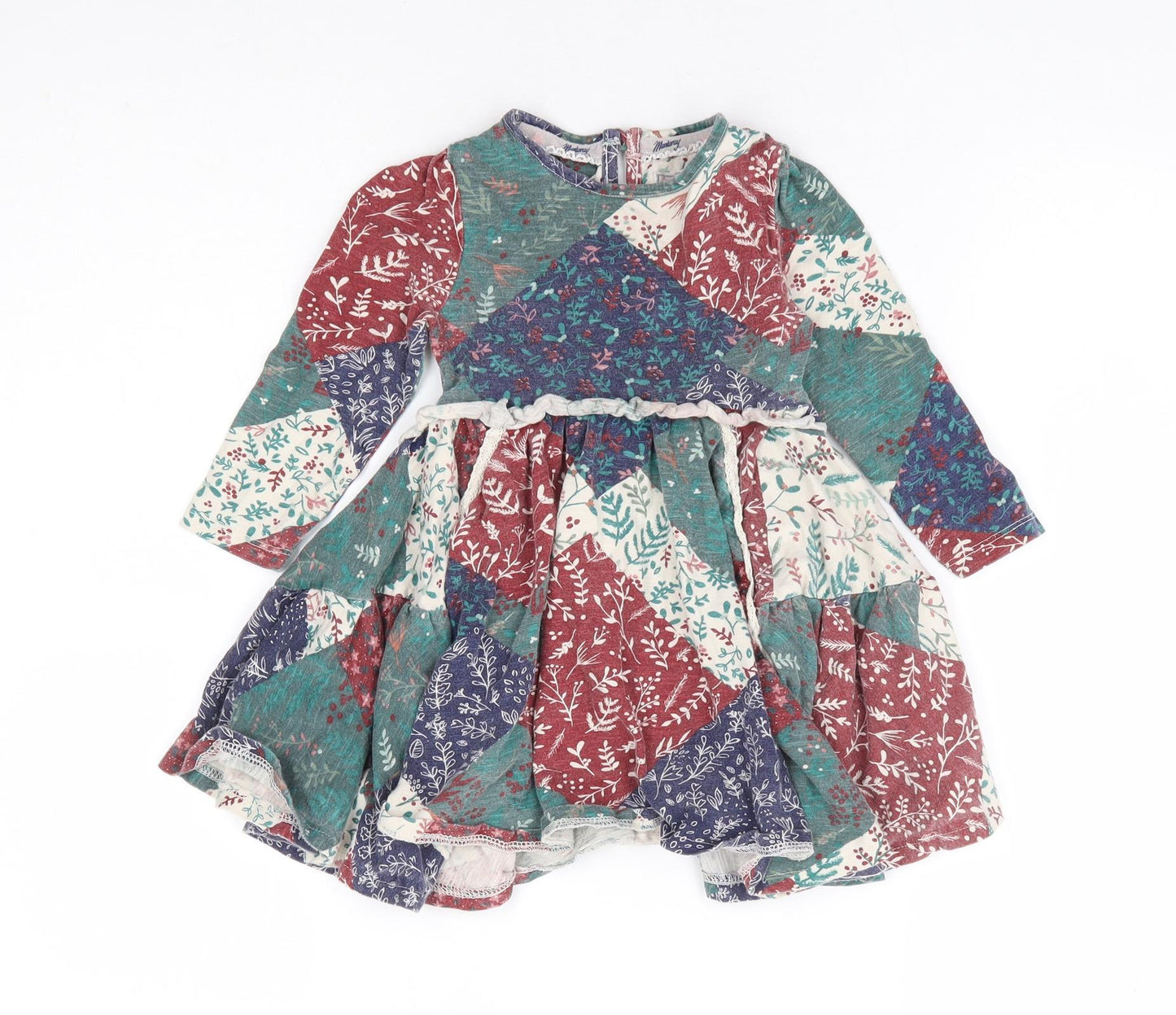 Manataray Girls Multicoloured Floral 100% Cotton Fit & Flare Size 2-3 Years Round Neck Button - Patchwork