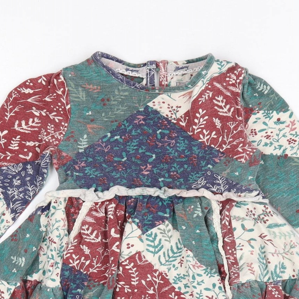 Manataray Girls Multicoloured Floral 100% Cotton Fit & Flare Size 2-3 Years Round Neck Button - Patchwork