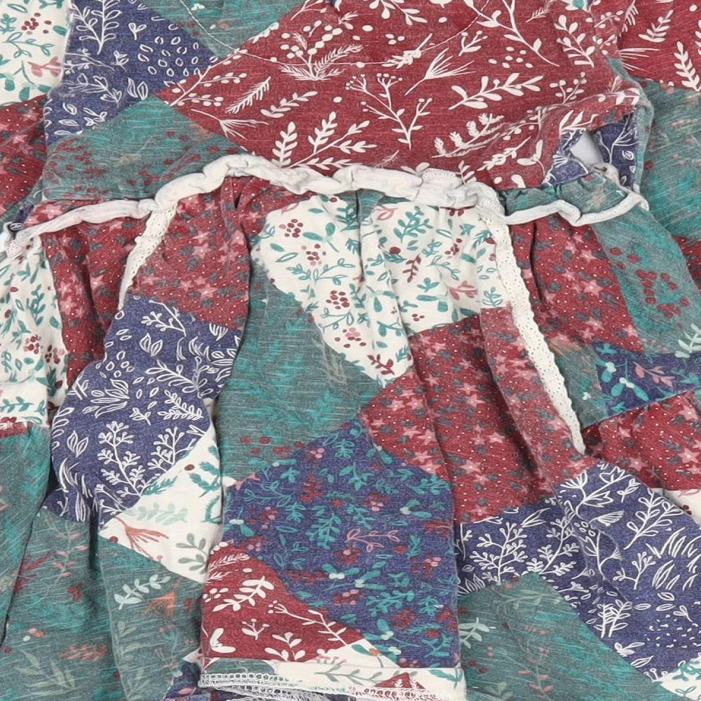 Manataray Girls Multicoloured Floral 100% Cotton Fit & Flare Size 2-3 Years Round Neck Button - Patchwork