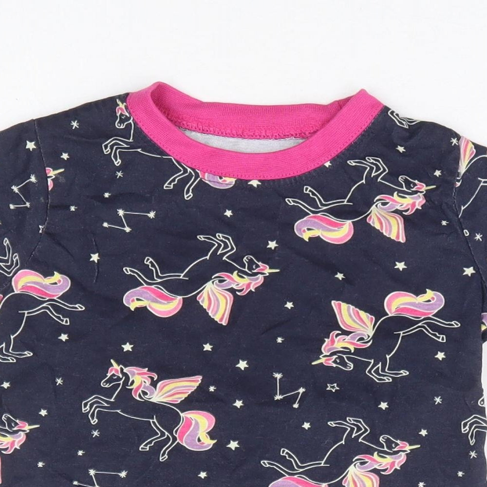 B&M Girls Blue Geometric 100% Cotton Basic T-Shirt Size 3-4 Years Round Neck Pullover - Unicorn