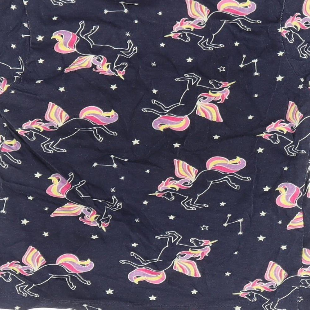 B&M Girls Blue Geometric 100% Cotton Basic T-Shirt Size 3-4 Years Round Neck Pullover - Unicorn
