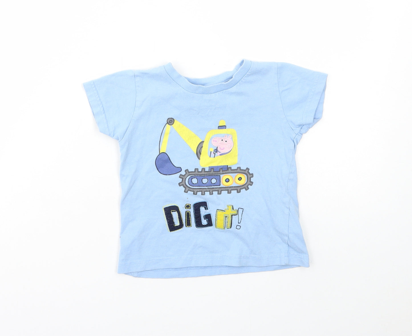 Peppa Pig Boys Blue Cotton Basic T-Shirt Size 2-3 Years Round Neck Pullover - Digger, Peppa pig