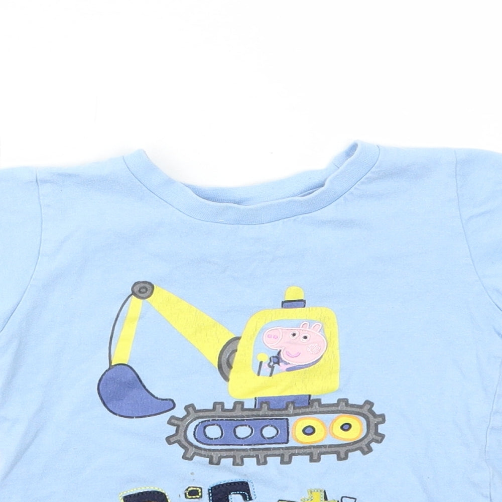 Peppa Pig Boys Blue Cotton Basic T-Shirt Size 2-3 Years Round Neck Pullover - Digger, Peppa pig