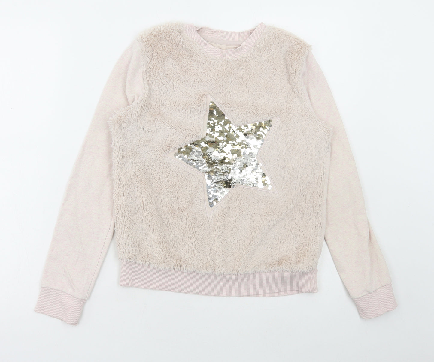 F&F Girls Beige Cotton Pullover Sweatshirt Size 10-11 Years Pullover - Star Print