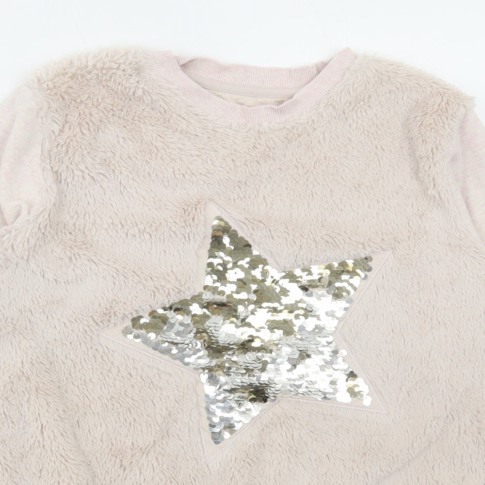 F&F Girls Beige Cotton Pullover Sweatshirt Size 10-11 Years Pullover - Star Print