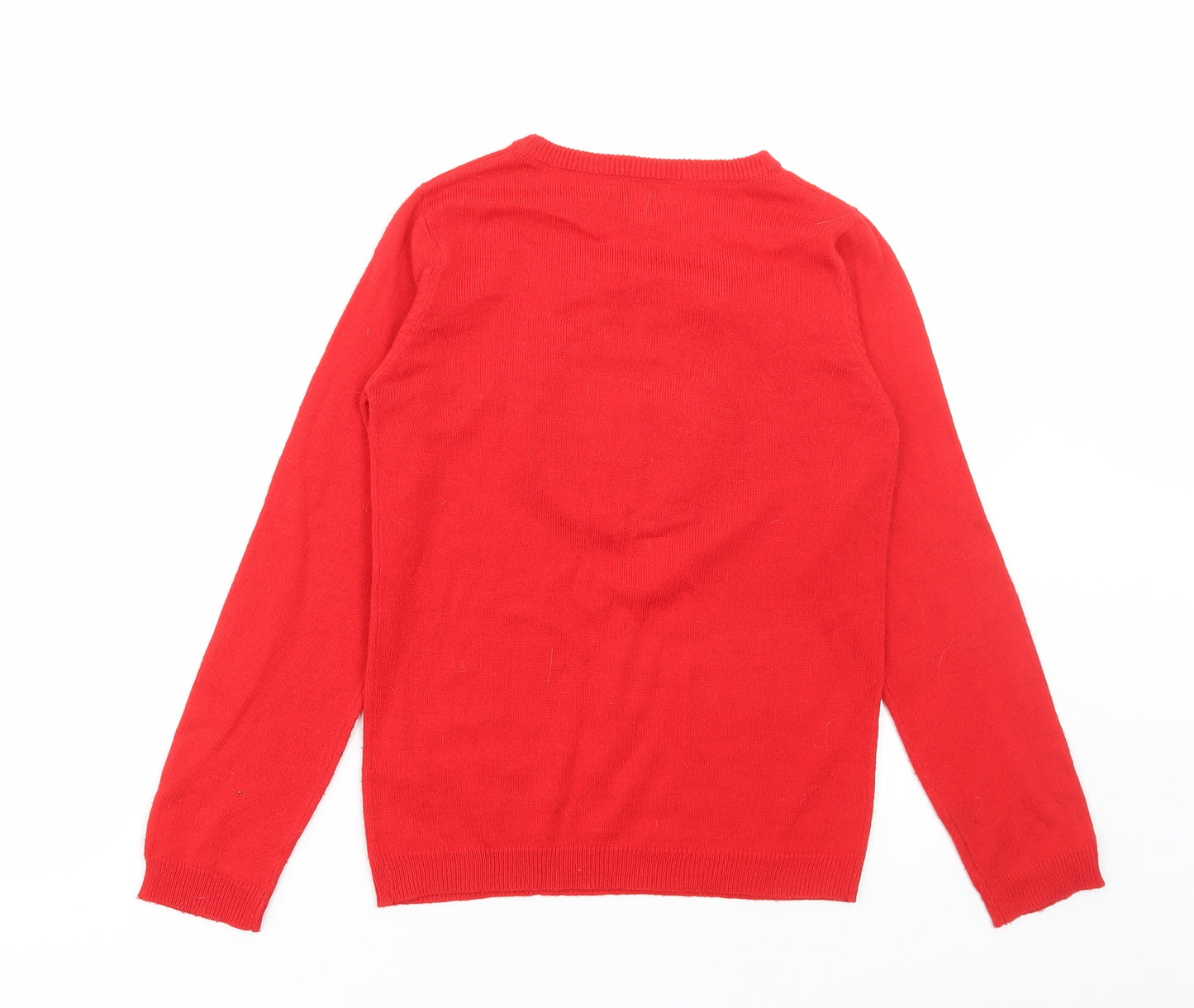 Primark Girls Red Round Neck Acrylic Pullover Jumper Size 10-11 Years Pullover - Penguin Christmas