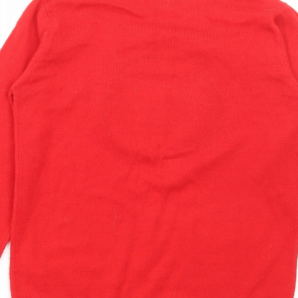 Primark Girls Red Round Neck Acrylic Pullover Jumper Size 10-11 Years Pullover - Penguin Christmas