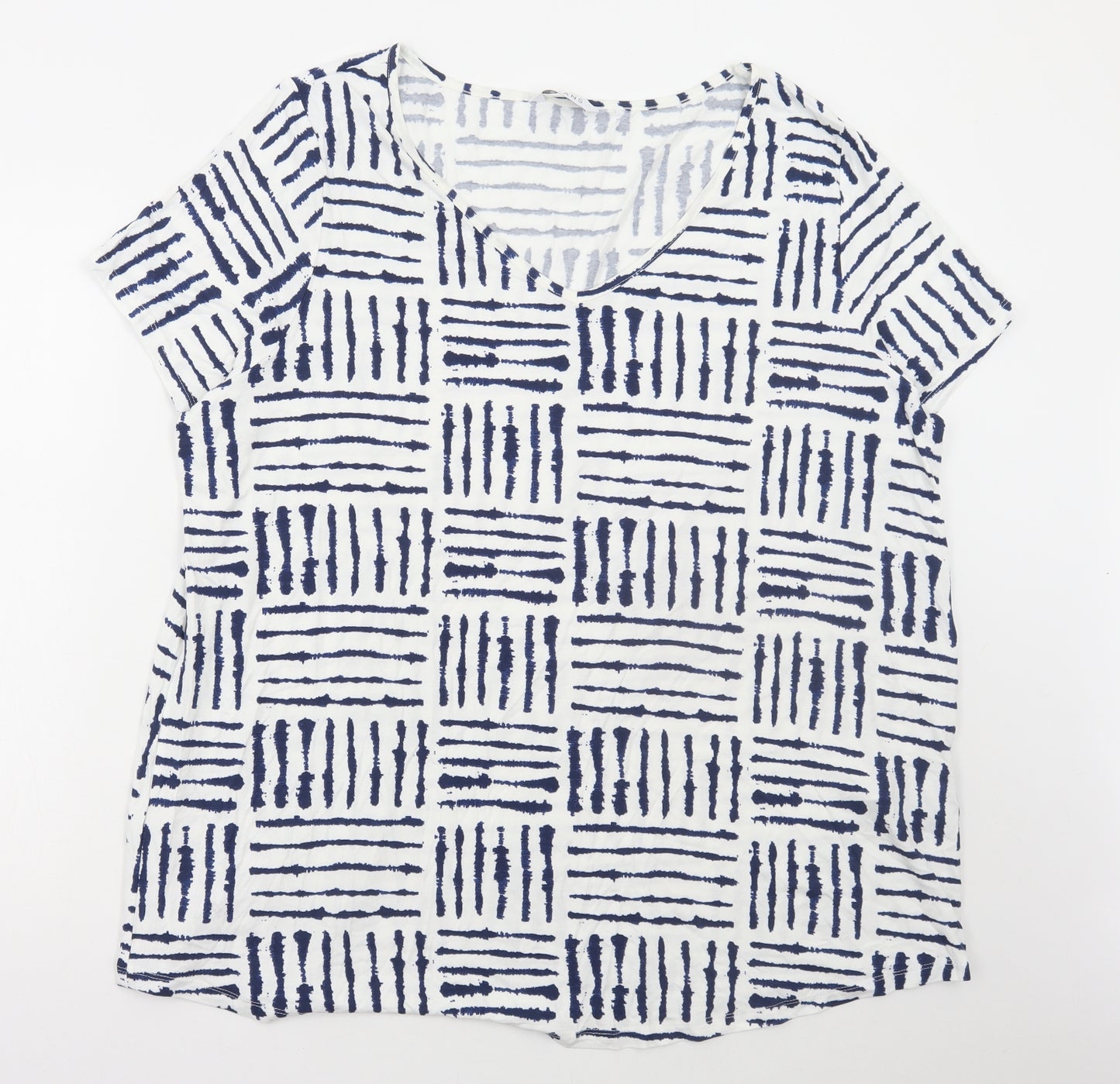 Evans Womens White Geometric Viscose Basic T-Shirt Size 22 Sweetheart