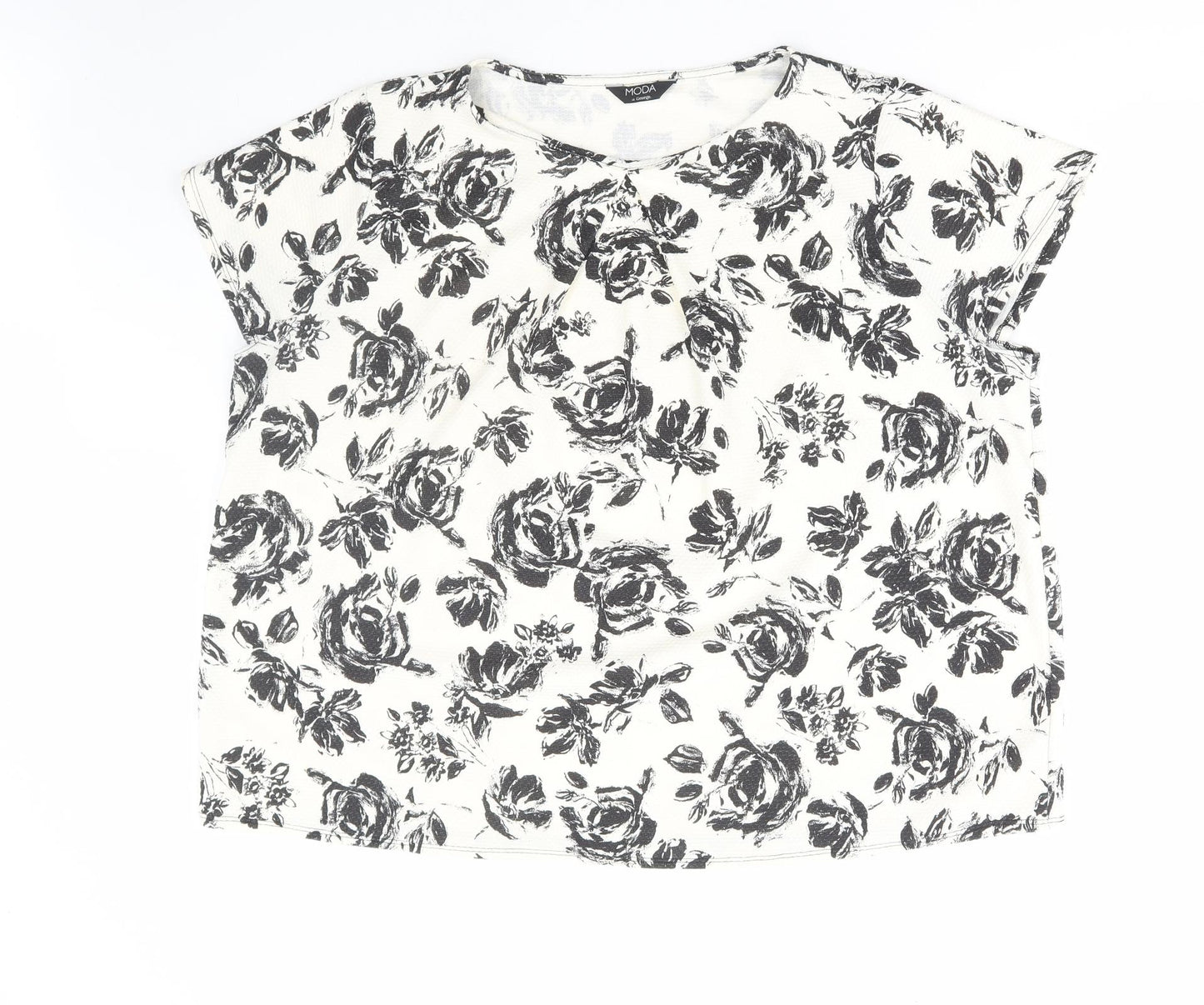 George Womens Black Floral Polyester Basic T-Shirt Size 22 Round Neck