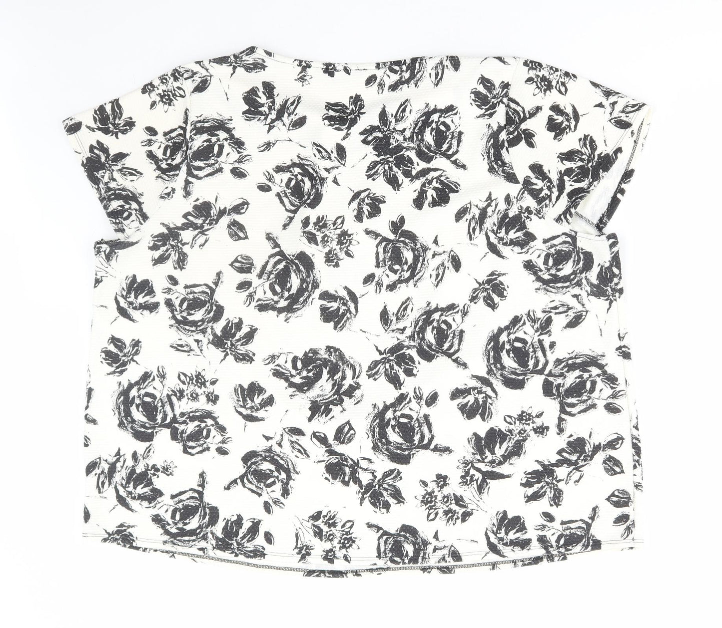 George Womens Black Floral Polyester Basic T-Shirt Size 22 Round Neck