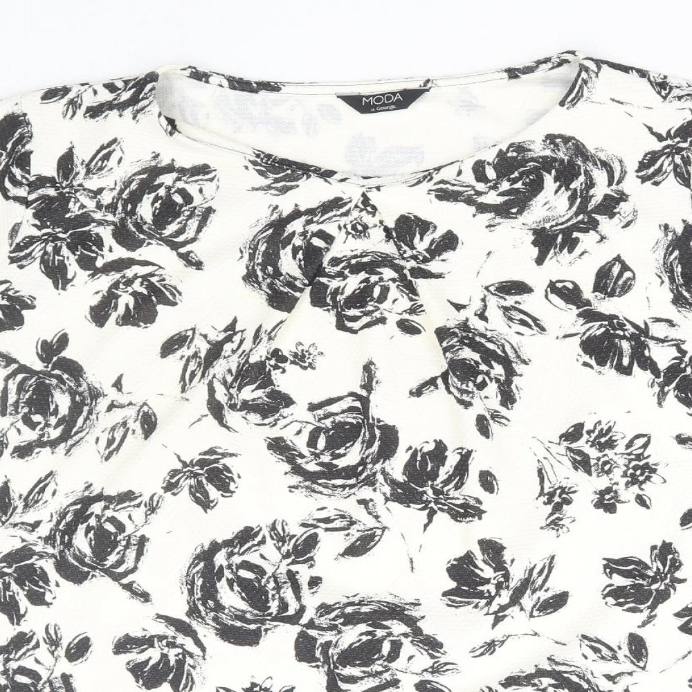 George Womens Black Floral Polyester Basic T-Shirt Size 22 Round Neck