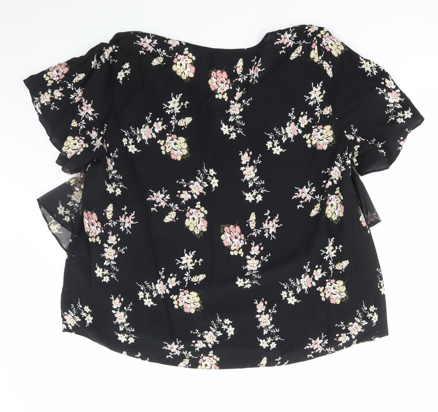 George Womens Black Floral Viscose Basic Blouse Size 22 V-Neck - Attatched Necklace