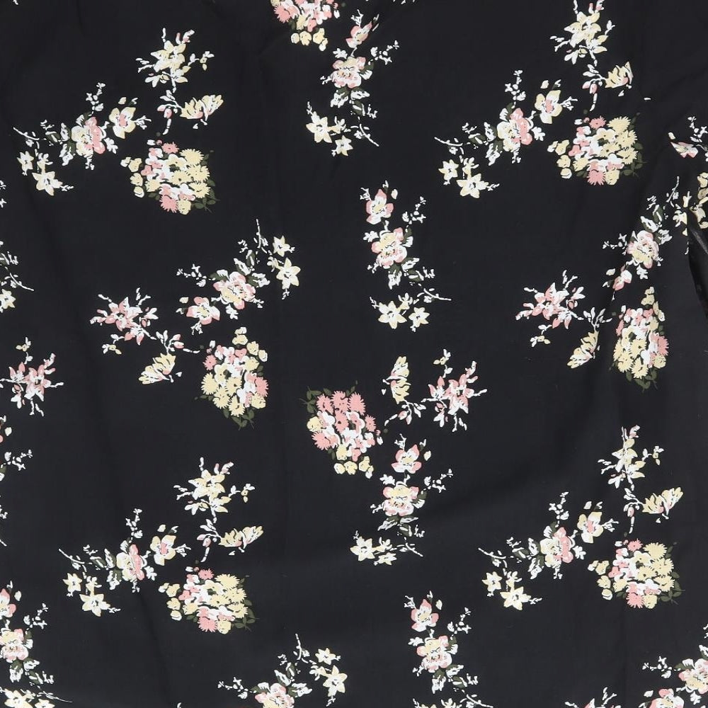 George Womens Black Floral Viscose Basic Blouse Size 22 V-Neck - Attatched Necklace