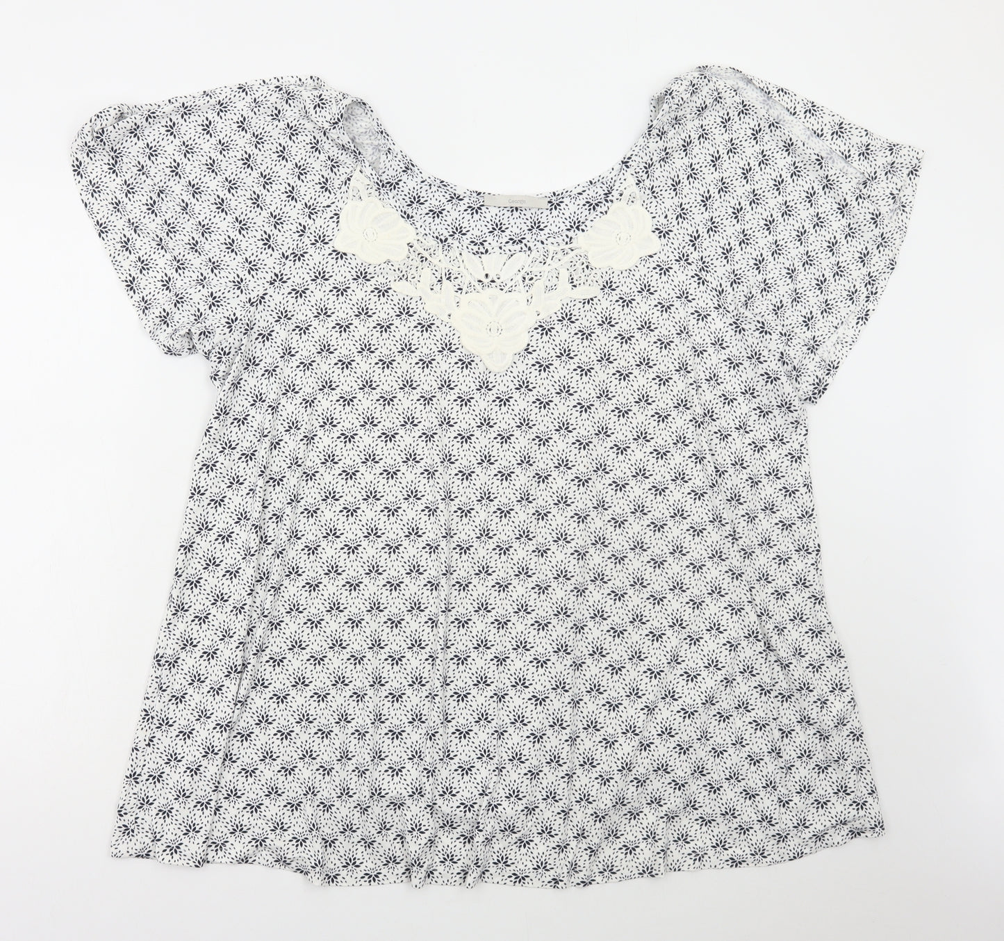 George Womens White Geometric Viscose Basic Blouse Size 22 Scoop Neck - Cold Shoulder