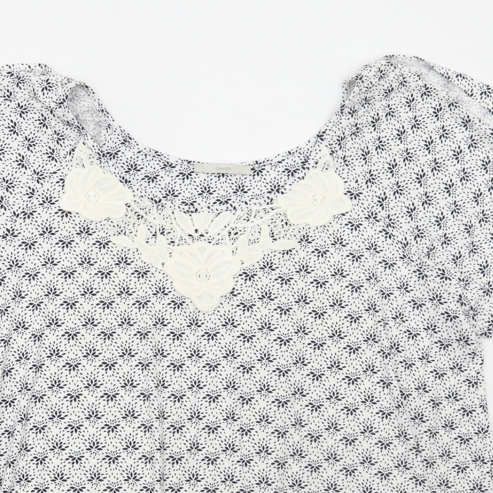 George Womens White Geometric Viscose Basic Blouse Size 22 Scoop Neck - Cold Shoulder