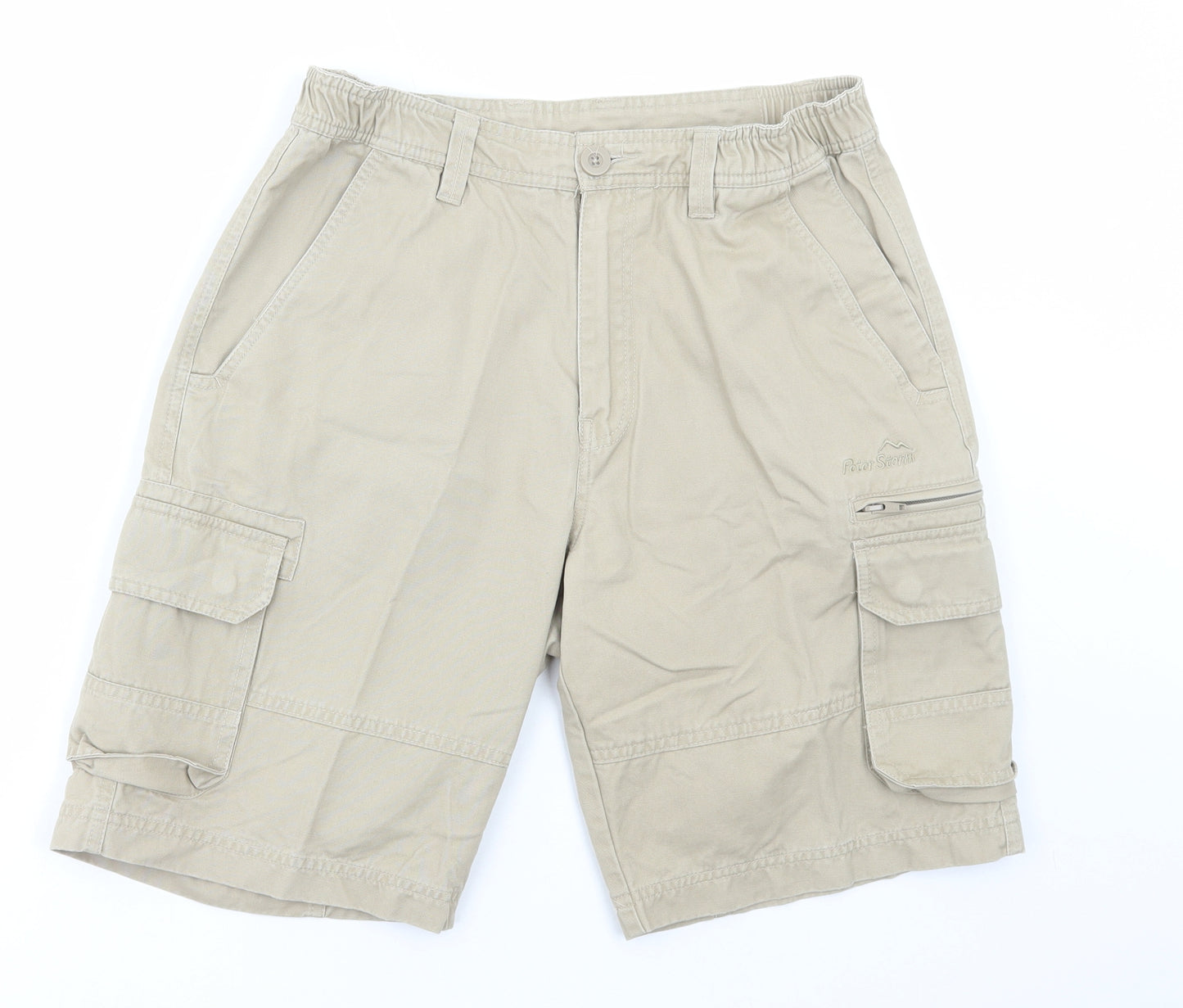 Peter Storm Mens Beige Cotton Cargo Shorts Size 32 in L10 in Regular Button