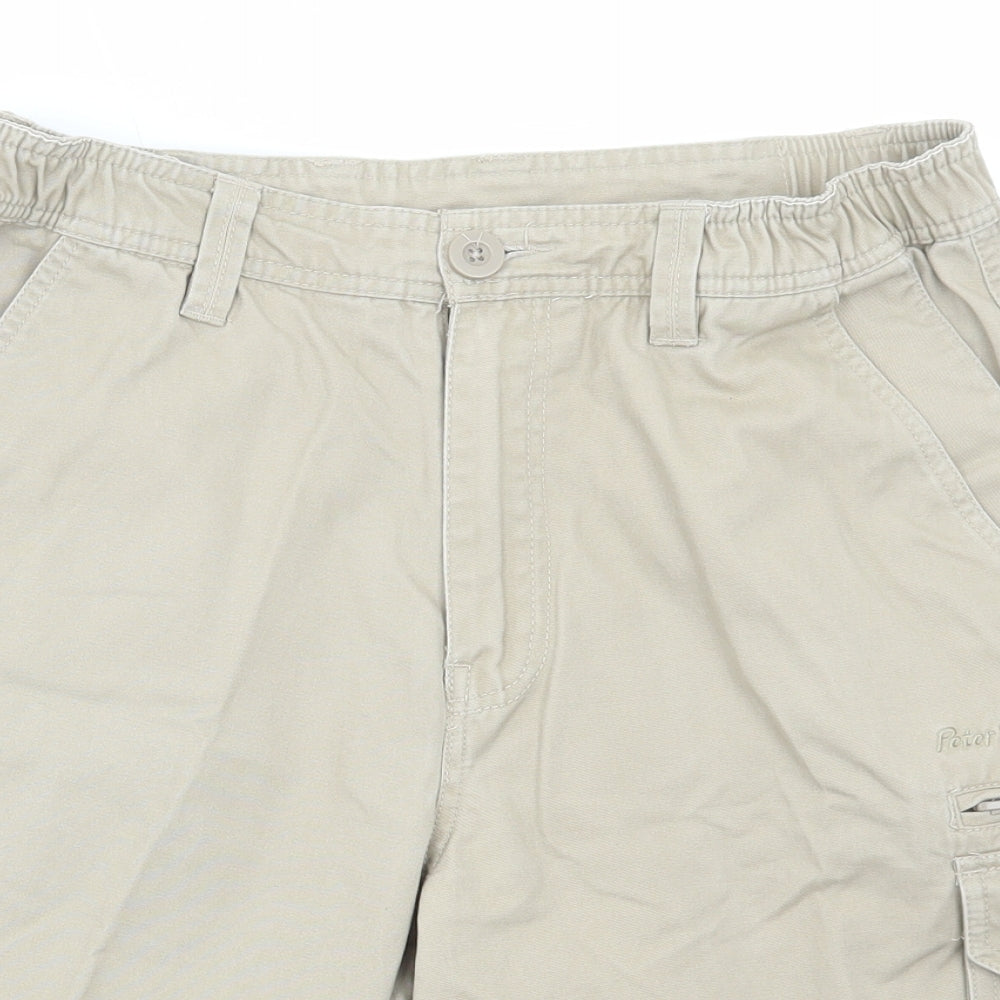 Peter Storm Mens Beige Cotton Cargo Shorts Size 32 in L10 in Regular Button
