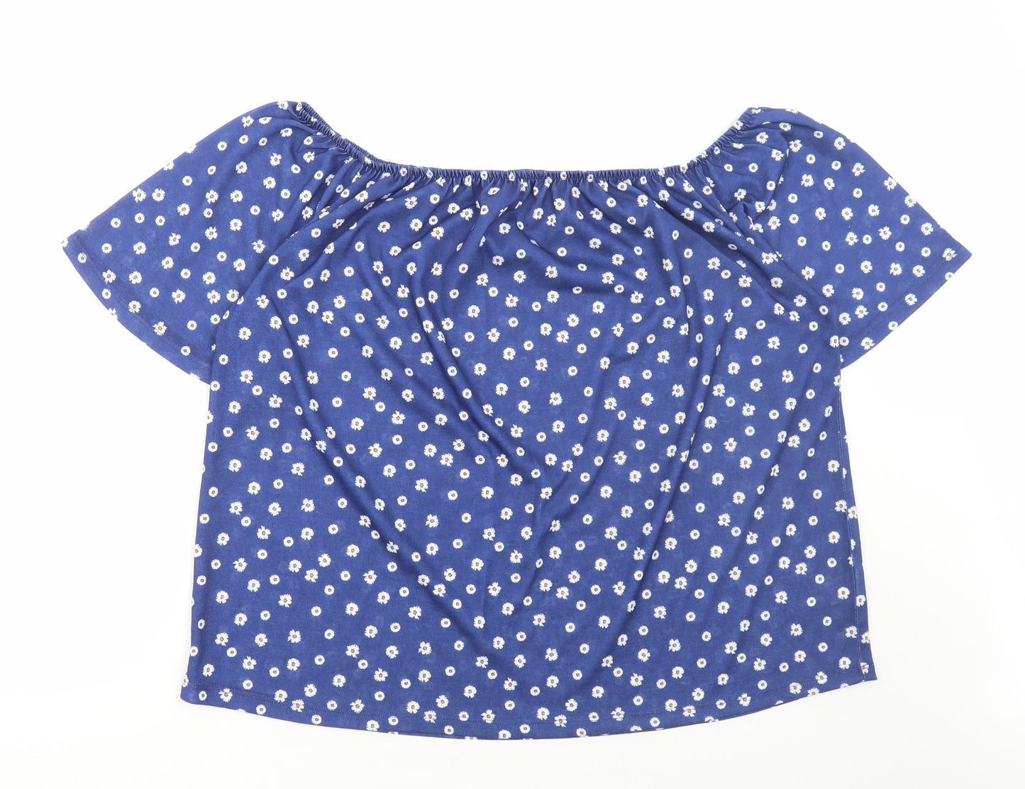 Love Tees Womens Blue Floral Polyester Basic T-Shirt Size 24 Square Neck