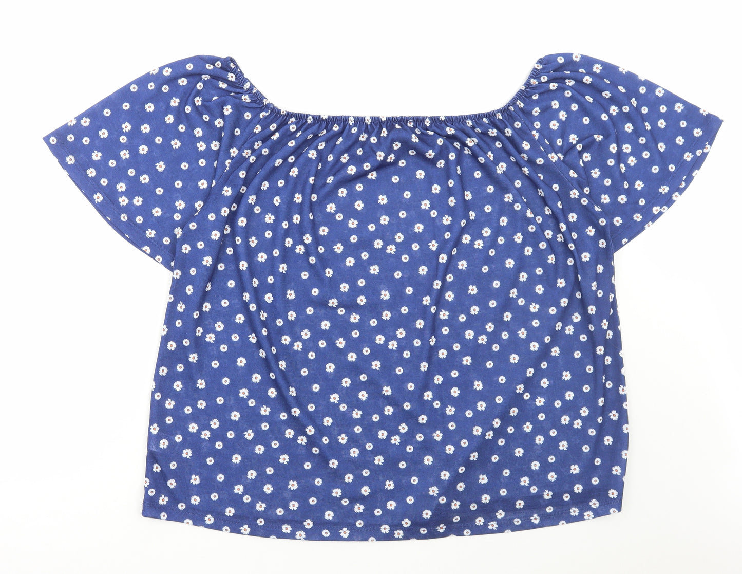 Love Tees Womens Blue Floral Polyester Basic T-Shirt Size 24 Square Neck