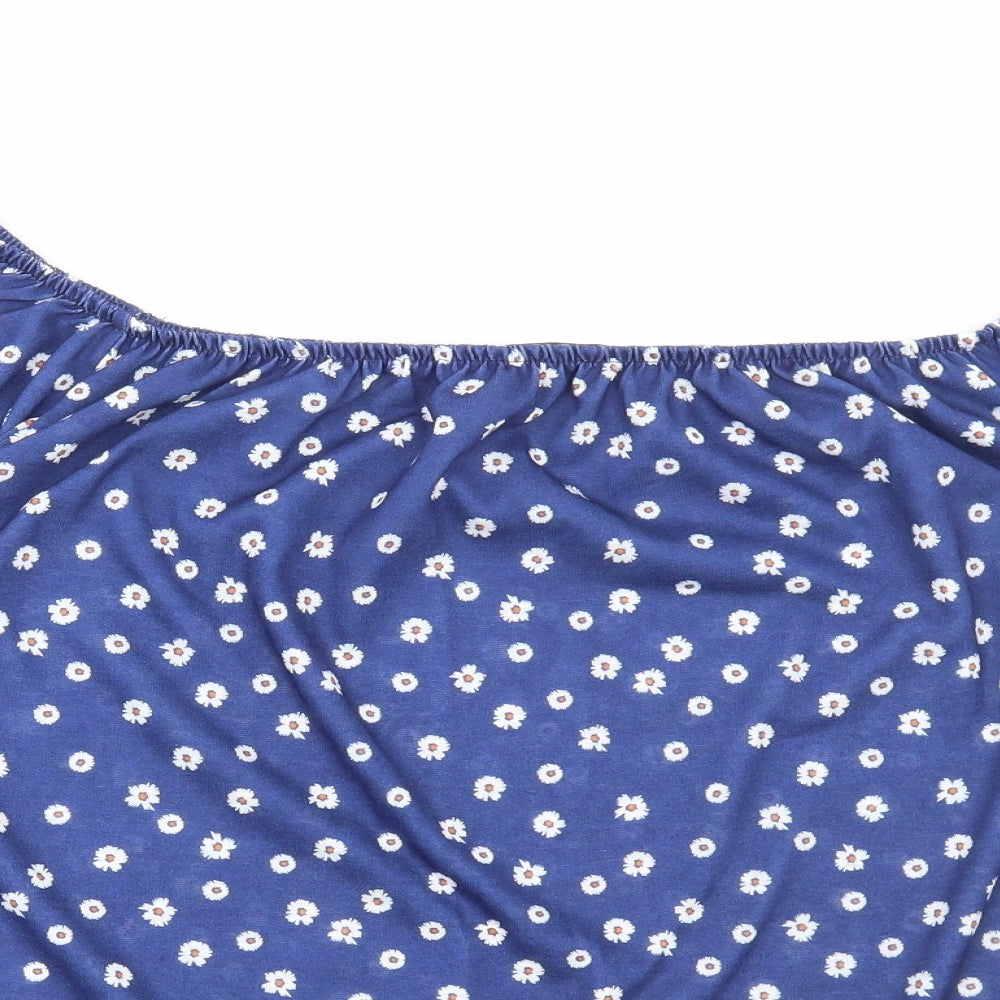 Love Tees Womens Blue Floral Polyester Basic T-Shirt Size 24 Square Neck